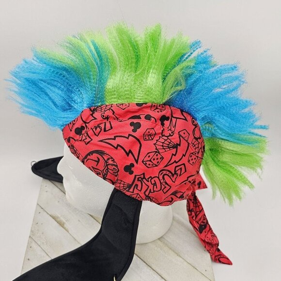 Disney Parks Rebel Goofy Mohawk Bandana Hat One Size Adult Green Blue Faux Hair main image 7